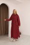 Women's Burgundy Hooded Pocketed Distressed Detailed Cotton Long Sleeve Knitwear Long Dress - 5