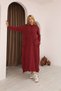 Women's Burgundy Hooded Pocketed Distressed Detailed Cotton Long Sleeve Knitwear Long Dress - 3