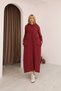 Women's Burgundy Hooded Pocketed Distressed Detailed Cotton Long Sleeve Knitwear Long Dress - 4