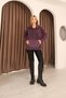 Women's Purple Hooded Detail Kangaroo Pocket Distressed Loose Cotton Knitwear Sweater - 4
