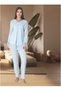 Women's Blue Design Lace Detailed Long Sleeve Maternity Pajama Set