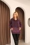 Women's Purple Hooded Detail Kangaroo Pocket Distressed Loose Cotton Knitwear Sweater - 3
