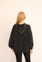 Women's Black Hooded Detail Kangaroo Pocket Distressed Loose Cotton Knitwear Sweater - 7