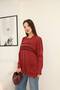 Women's Burgundy Round Neck Distressed and Ripped Detailed Pocketed Long Sleeve Loose Cotton Knitwear Sweater Blouse - 4