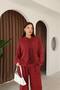 Women's Burgundy Hooded Vintage Detailed Loose Cotton Knit Sweater - 3