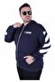 Large Size Hooded Zippered 3Ip Sweat Mg 25718 Navy Blue - 3