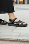 100% Genuine Leather Black Women's Sandals – Thick Sole & Velcro Comfortable Model - 2