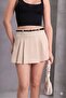 Women's Double Pleated Double Crepe Fabric Belted Shorts Skirt