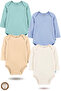100% Cotton Long Sleeve Baby Bodysuit Snap Fastener Bodysuit Set of 4