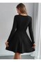 Women's Long Sleeve Pearl Collar Short Imported Crepe Dress - 3