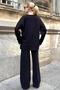 Women's Black Crew Neck Blouse and Relaxed Fit Pants with Elastic Waist Bottom Top Set - 3
