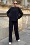 Women's Black Crew Neck Blouse and Relaxed Fit Pants with Elastic Waist Bottom Top Set - 6