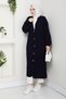 Women's Anthracite Basket Knit Buttoned Full Length Knitwear Cardigan Navy Blue