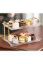 2 Tier Rectangular Serving Tray with Gold Handles, Cake Stand for Food, Desserts Table Display - 4