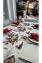New Year Winter Themed Ecru Red Runner Christmas Runner 1 Piece (Not Including Napkin)