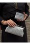Stone Detailed Wavy Women's Portfolio Clutch Evening Bag with Card Holder Gift