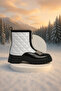 Girl's Zippered Quilted Patterned Winter Boots with Stone Bow Detail - 6