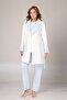 Winter Self-Patterned Lace Detailed Maternity Pajama Set with Dressing Gown - 5