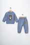 Atkili Ayicik Süzene Embroidered Winter Fleece 3-Thread Fabric Baby Boy Top and Bottom 2-Piece Set - 2