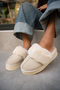 Rover Beige Suede Furry Flat Sole Women's Slippers - 5