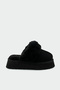 Rover Black Suede Furry Flat Sole Women's Slippers