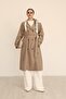 Women's Mink Scarf Detailed Belted Long Trench Coat - 2
