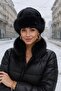 Black Faux Fur Plush Heart Women's Hat