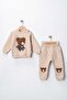 Sitting Bear with Embroidered Suezene, Winter Sharpened 3-Ply Fabric, Baby Boy Top and Bottom 2-Piece Set - 2
