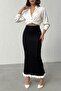 Women's Black Ribbed Elegant Knit Skirt (Size S/M) - 2