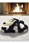 Women's Black and White House Slippers Soundproof Soft Comfortable Wool Slippers - 3