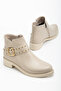 Women's Beige Leather Thick Thermo Sole Belt Buckle Detailed Zippered Boots - 2