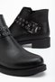 Women's Black Leather Thick Thermo Sole Belt Buckle Detailed Zippered Boots - 4