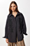 Beaded Embroidered Oversize Woven Shirt Lrg0050 Black - 2