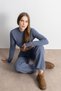 Women's Knitwear Crop Sweater Pants Top-And-Bottom Set - Indigo-Blue - 7