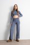 Women's Knitwear Crop Sweater Pants Top-And-Bottom Set - Indigo-Blue - 3