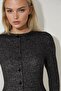 Button Detail Round Neck Long Sleeve Skater Mini Dress - 5