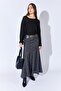 Women's Black Sectioned Tulle Skirt with Mini Skirt Inside - 4