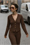 Women's Buttoned Cardigan Pants Bottom Top 2 Piece Set