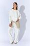 Women's Ecru Crew Neck Sweatshirt with Snap Buttons on the Sleeves and Off-Shoulder Design - 4