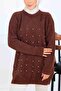 Stone Detailed Knitwear Tunic S3008 Brown - 2