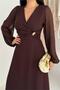 Women's Ruched Waist Buckled Midi Chiffon Dress DPK4329