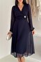 Women's Ruched Waist Buckled Midi Chiffon Dress DPK4329 - 3