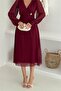 Women's Ruched Waist Buckled Midi Chiffon Dress DPK4329 - 3
