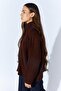 Women's Brown Stand Collar Cardigan with External Zipper - 4