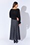 Women's Black Sectioned Tulle Skirt with Mini Skirt Inside - 7