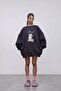 Women's Oversize Sweatshirt Dress Blessed Bunny Printed Smoked – Crew Neck, 3 Thread Fleece - 3