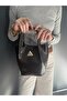 Women's Bitter Brown Bucket Model Mini Leather Hand and Shoulder Bag with Puppy Inside - 5