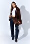 Women's Brown Stand Collar Cardigan with External Zipper - 6