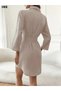 New Season Women's Imported Linen Dress Long Sleeve Front Buttoned Belted Mini Model - 3