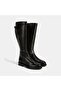 Women's Black Leather Boots with Metal Buckle Detail
